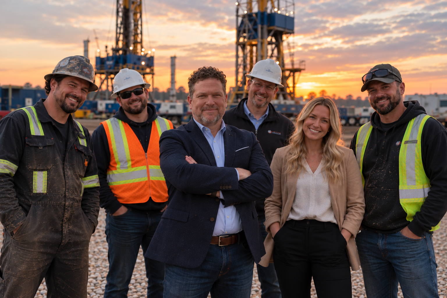 EnerSold oilfield professionals and business specialists at a drilling site